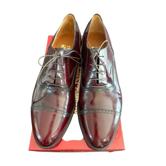 Salavatore Ferragamo Bordeaux Red Calf Cap Toe oxford work business  11 - Picture 3 of 11